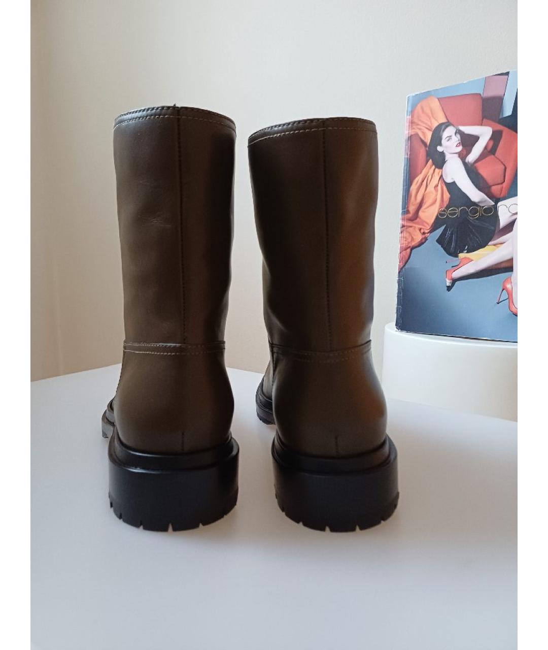 SERGIO ROSSI Хаки кожаные ботинки, фото 7