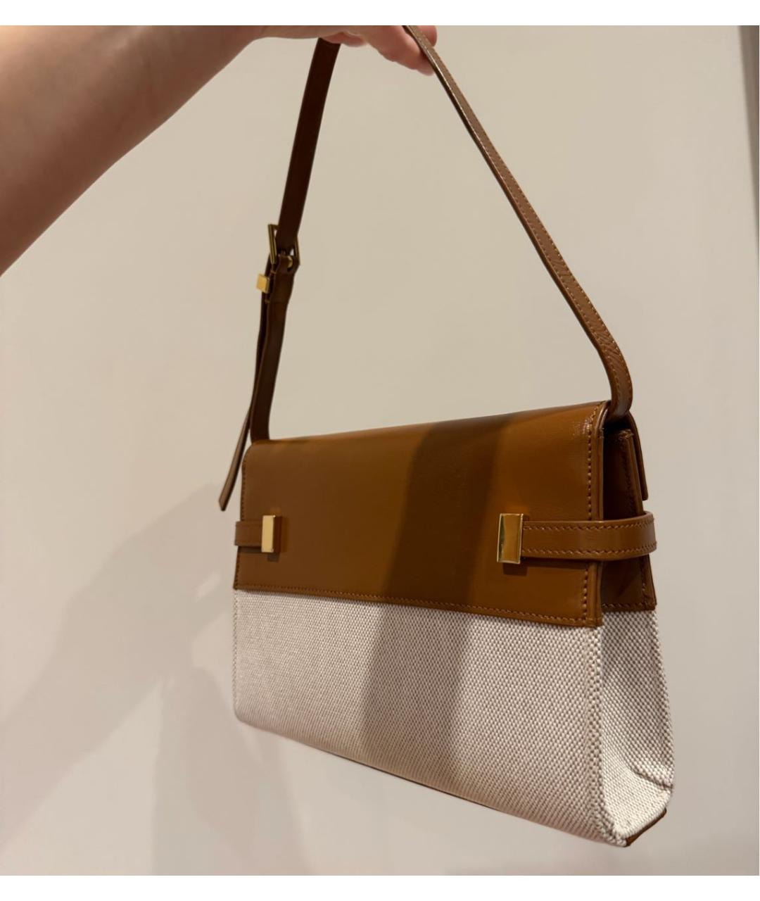 SAINT LAURENT Бежевая кожаная сумка с короткими ручками, фото 2