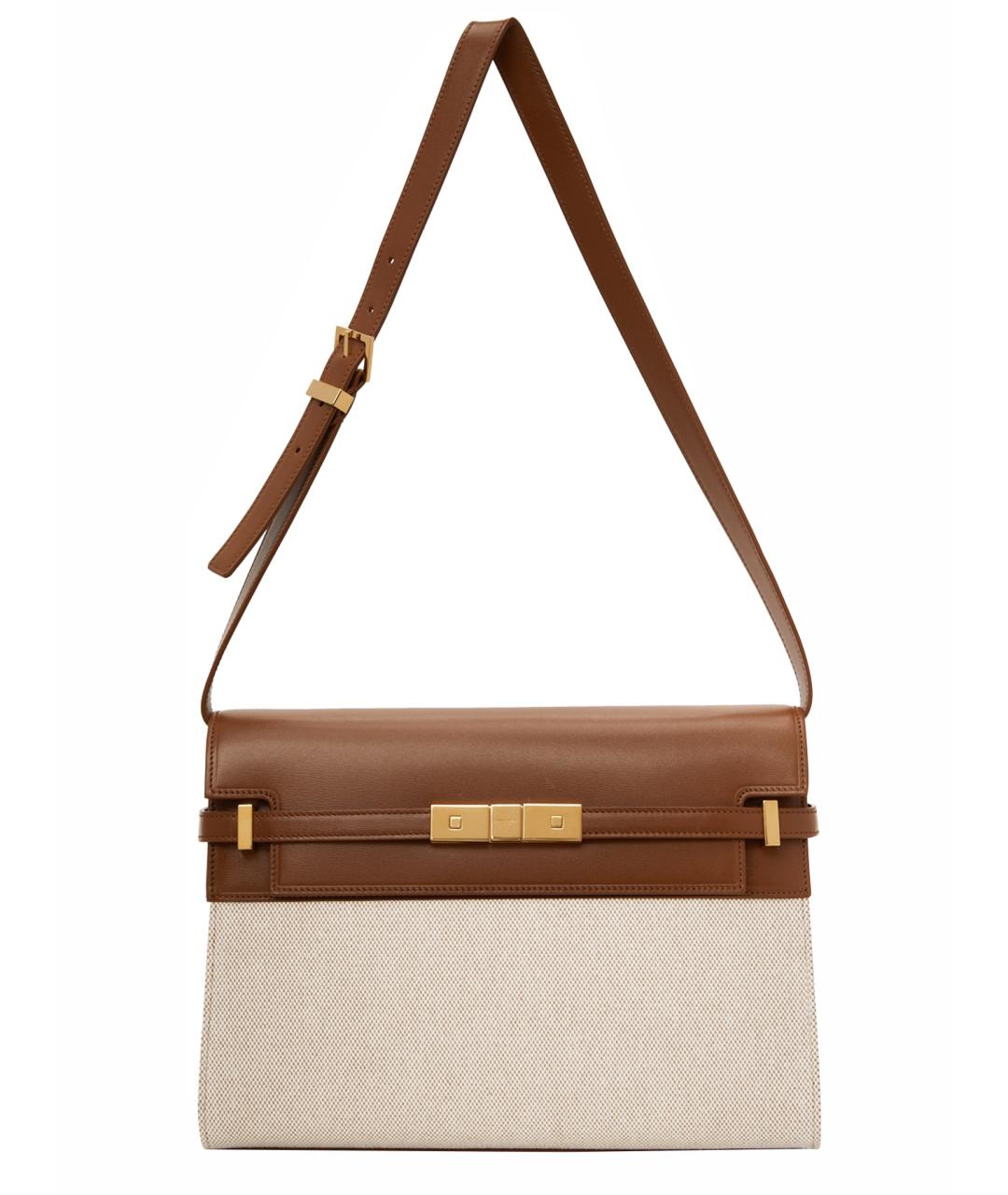 SAINT LAURENT Бежевая кожаная сумка с короткими ручками, фото 1