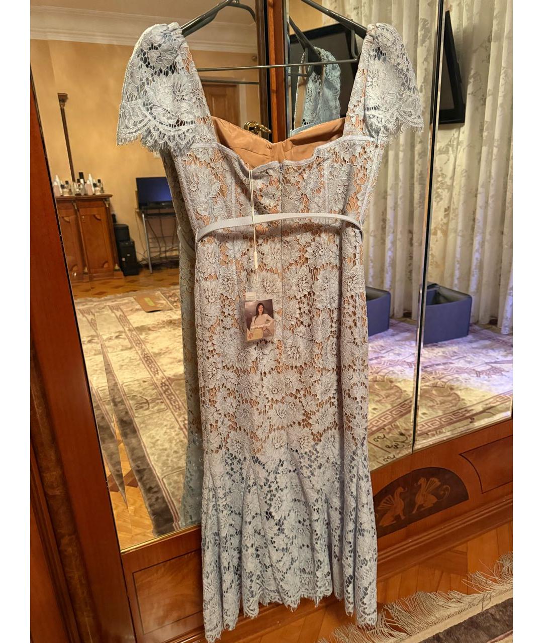 SELF-PORTRAIT Голубое кружевное коктейльное платье, фото 6