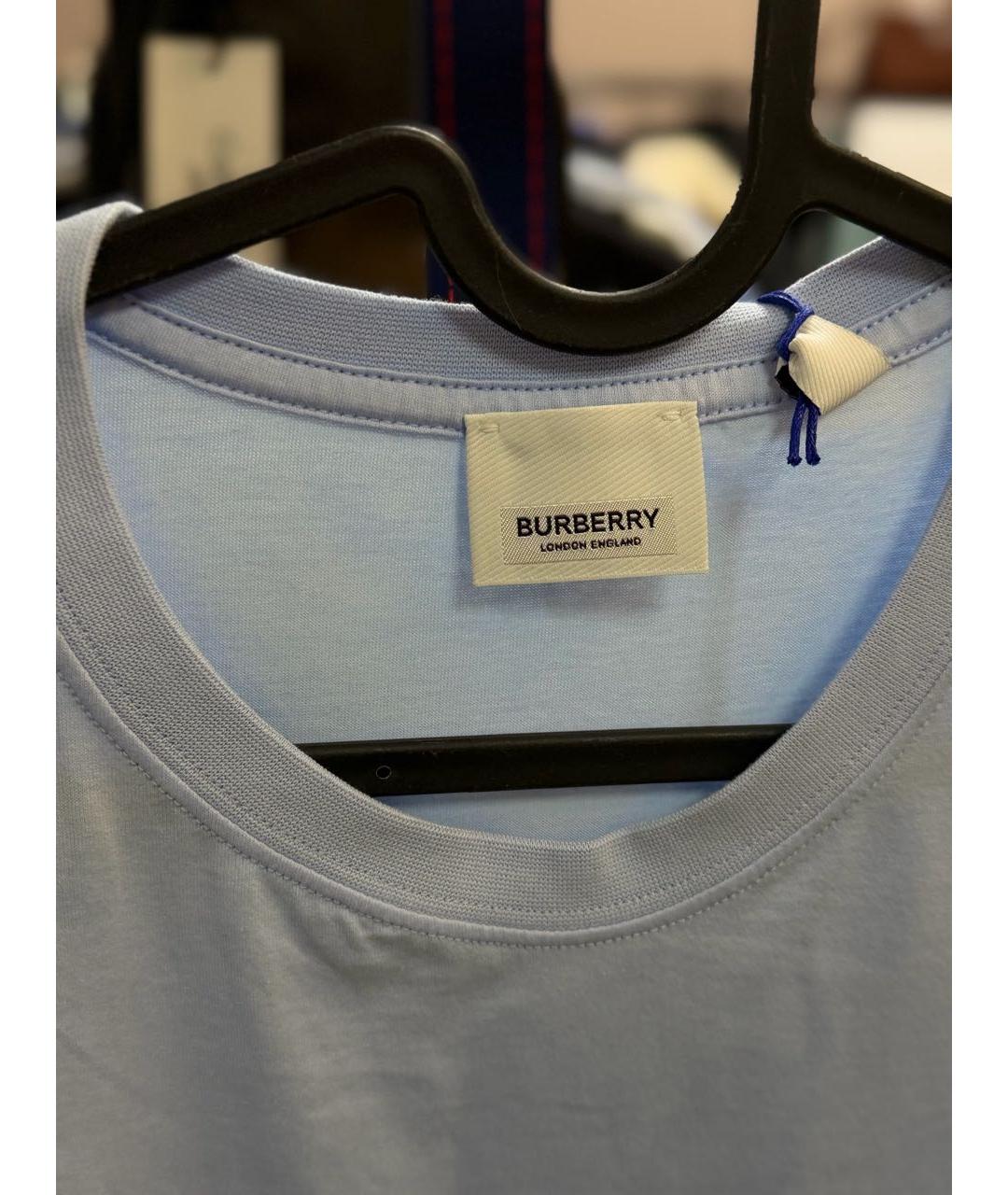 BURBERRY Голубая хлопковая футболка, фото 4