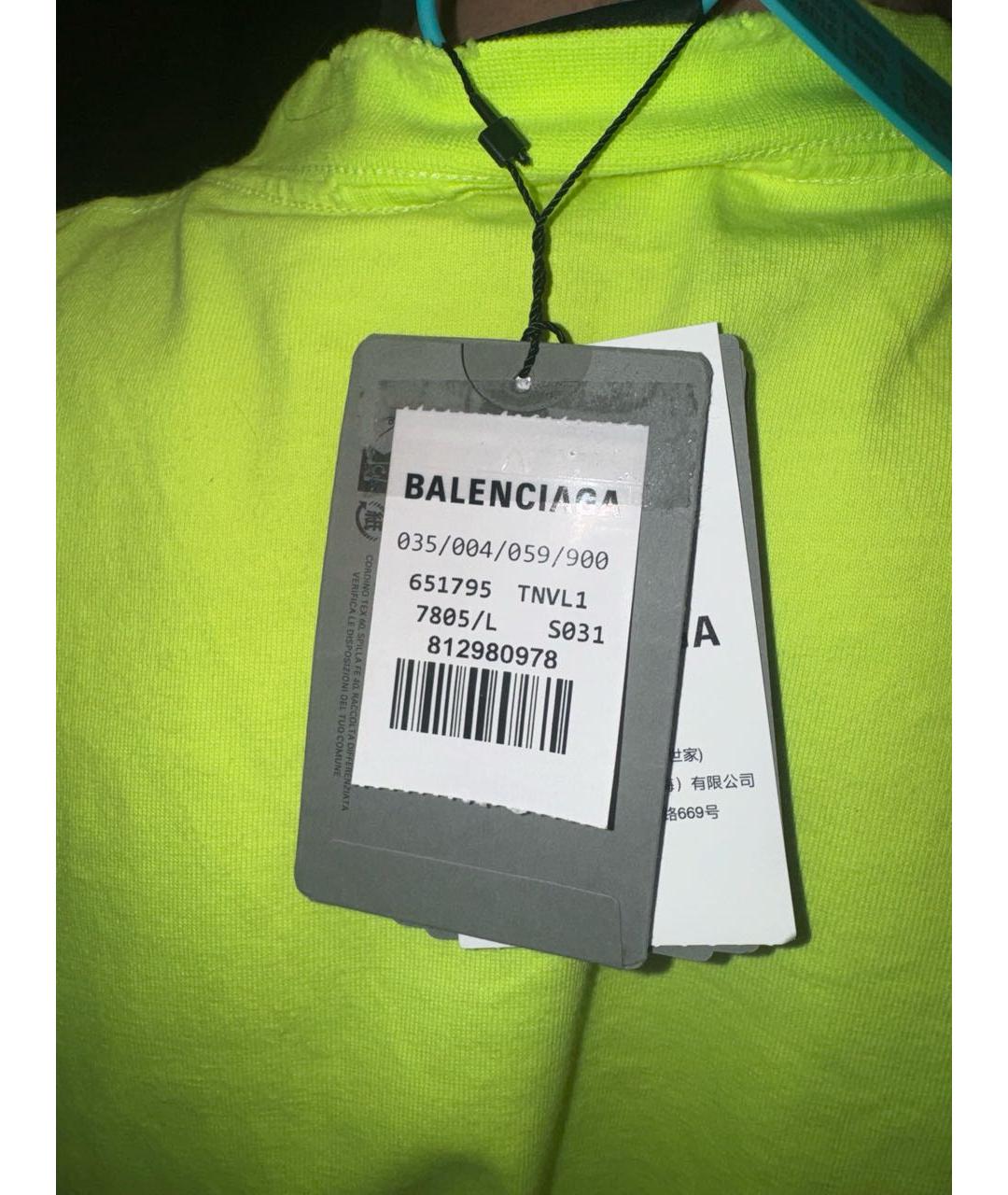 BALENCIAGA Салатовая хлопковая футболка, фото 5