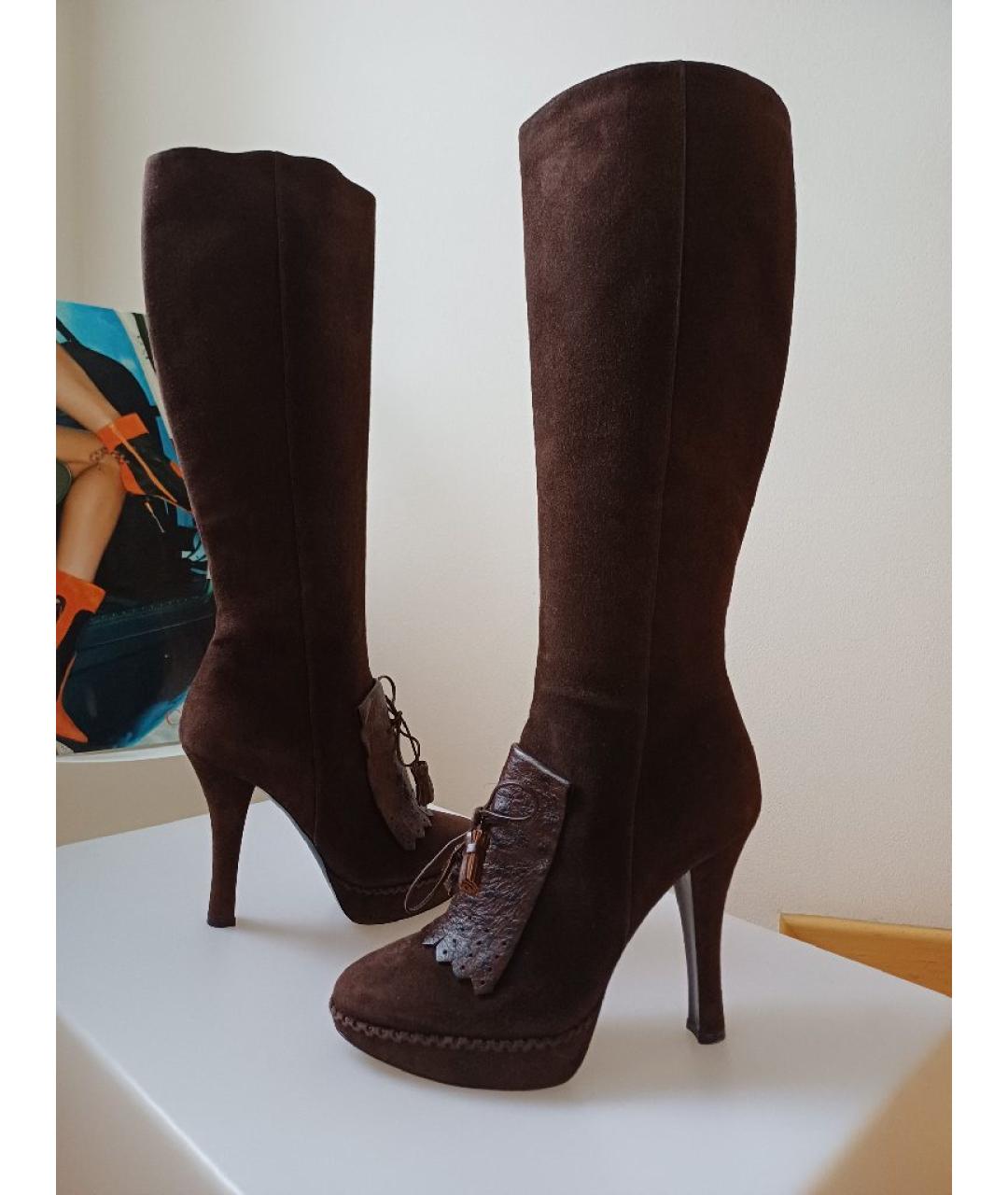 CASADEI Коричневые замшевые сапоги, фото 5