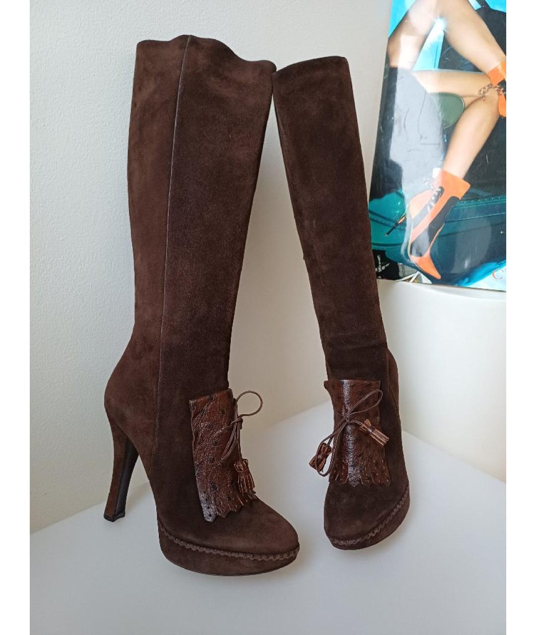 CASADEI Коричневые замшевые сапоги, фото 7