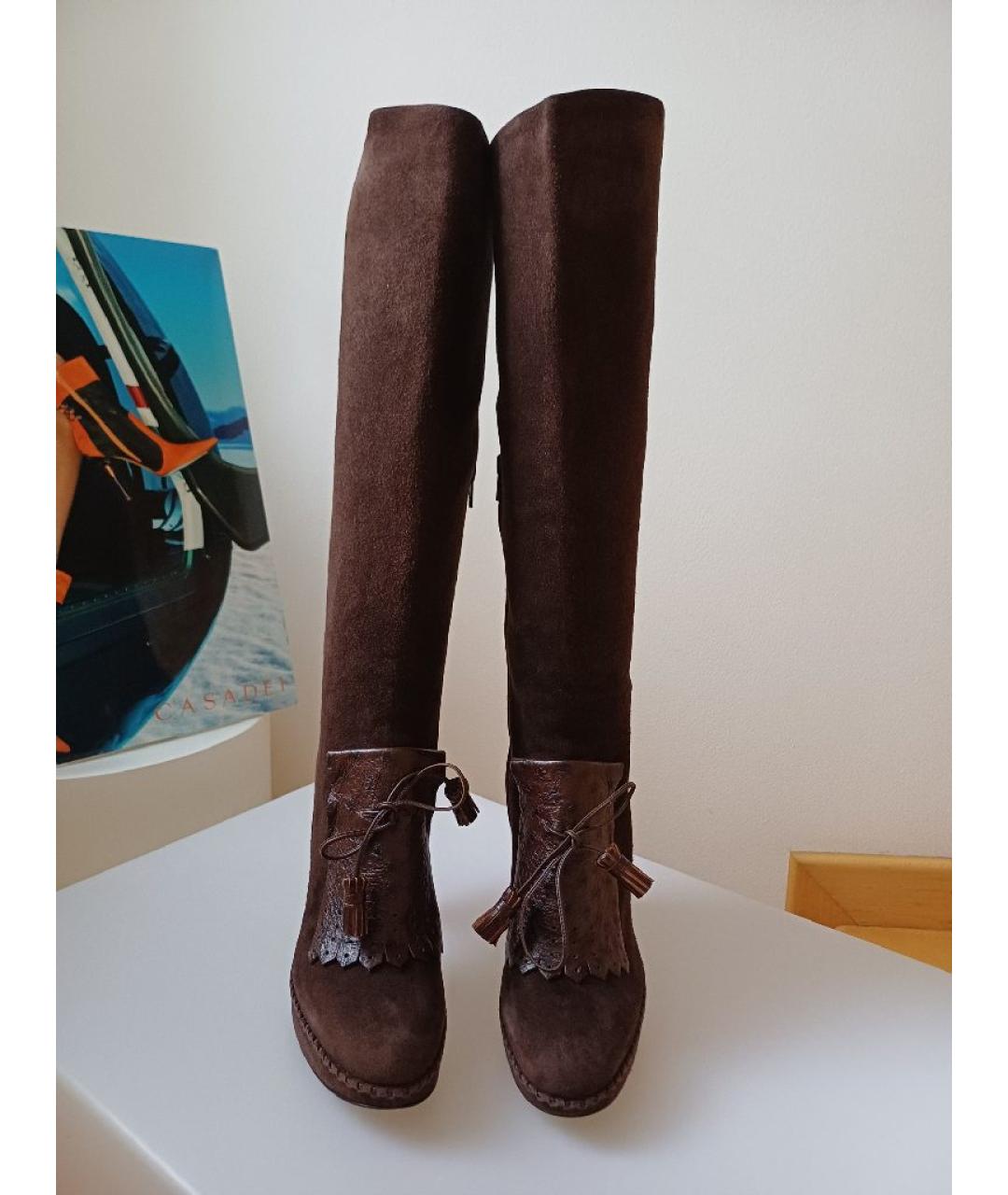 CASADEI Коричневые замшевые сапоги, фото 6