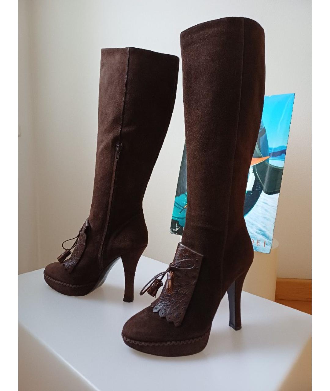 CASADEI Коричневые замшевые сапоги, фото 2
