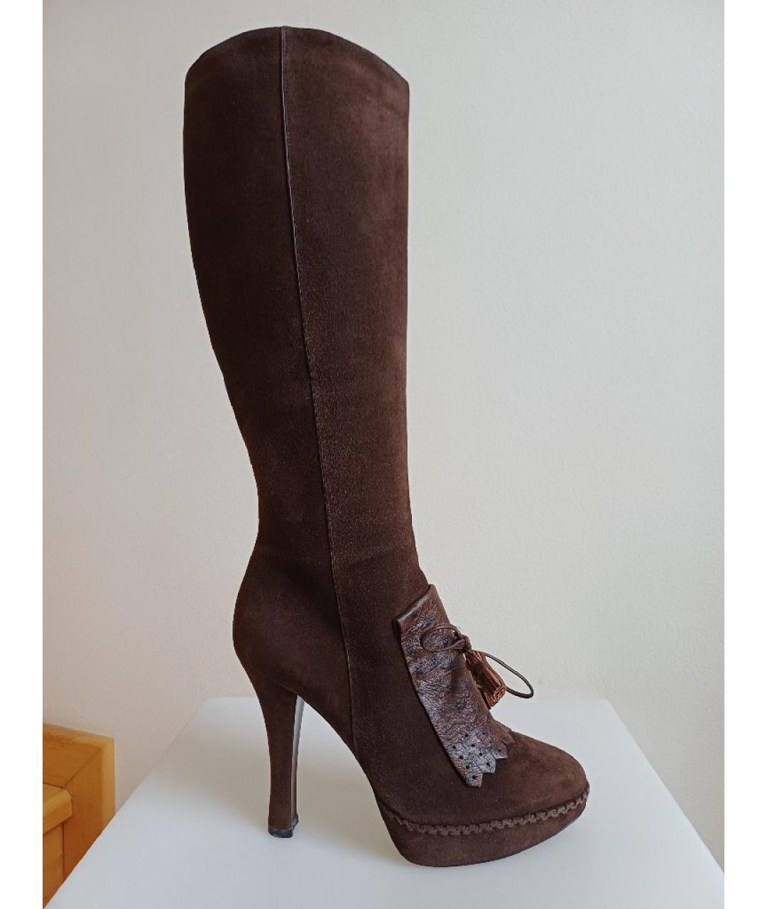 CASADEI Коричневые замшевые сапоги, фото 10