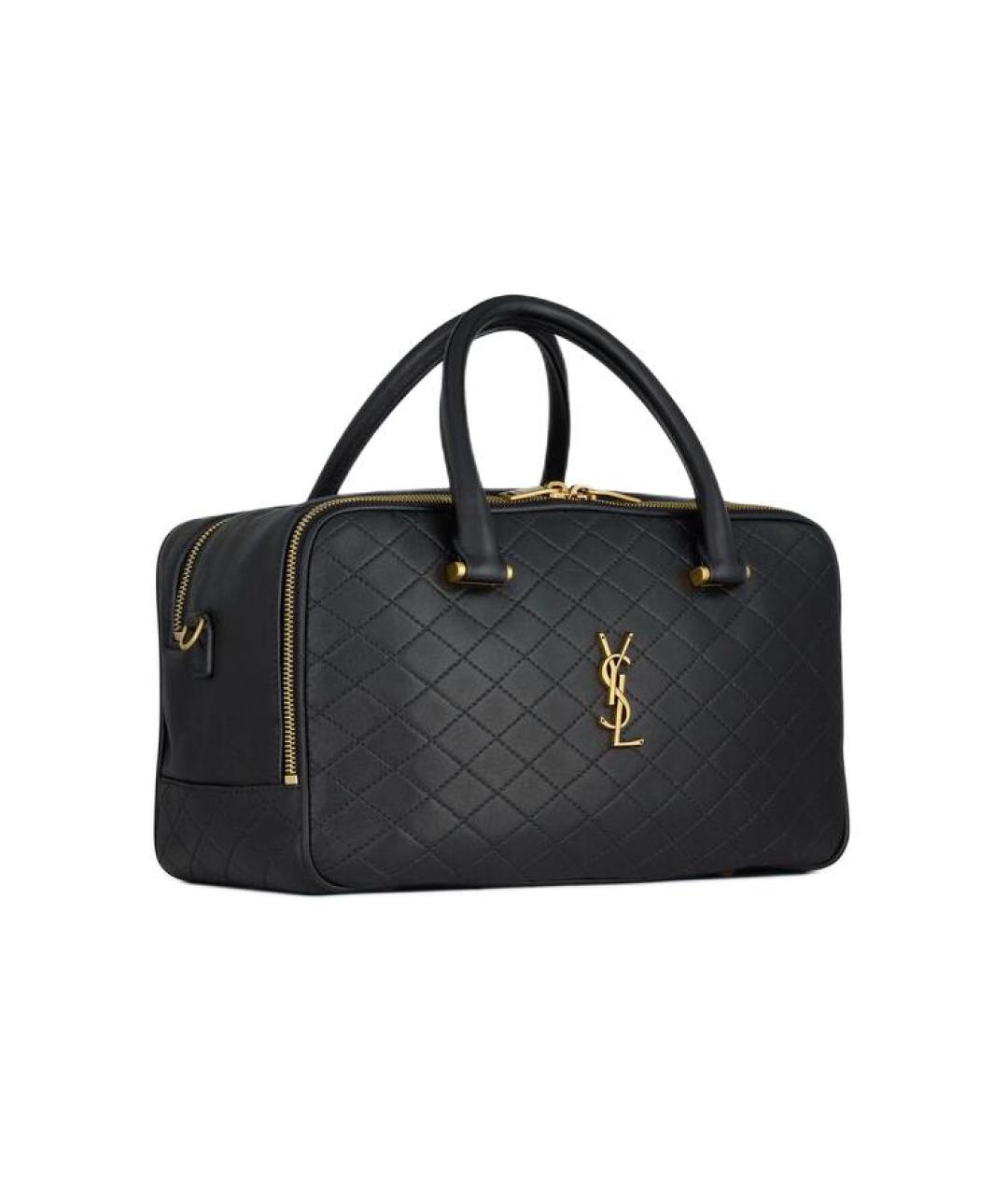 SAINT LAURENT Черная кожаная сумка с короткими ручками, фото 2