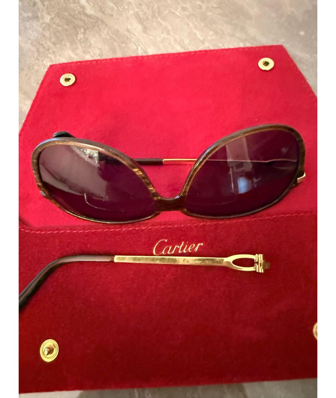 CARTIER Коричневые металлические солнцезащитные очки, фото 4