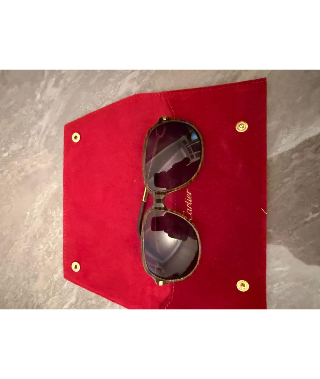 CARTIER Коричневые металлические солнцезащитные очки, фото 7