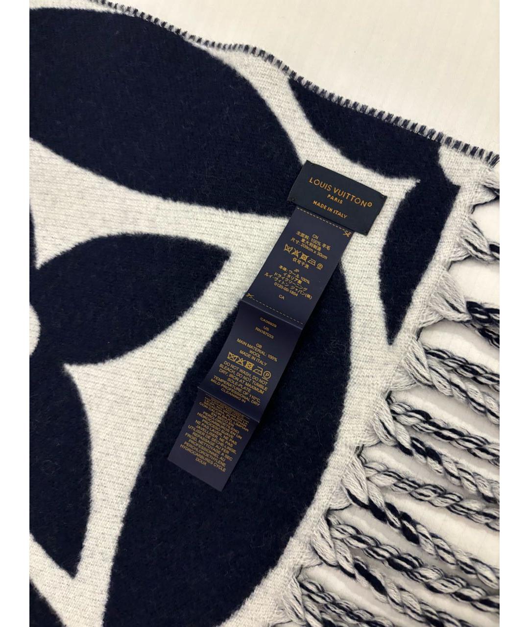 LOUIS VUITTON Темно-синий шерстяной шарф, фото 5