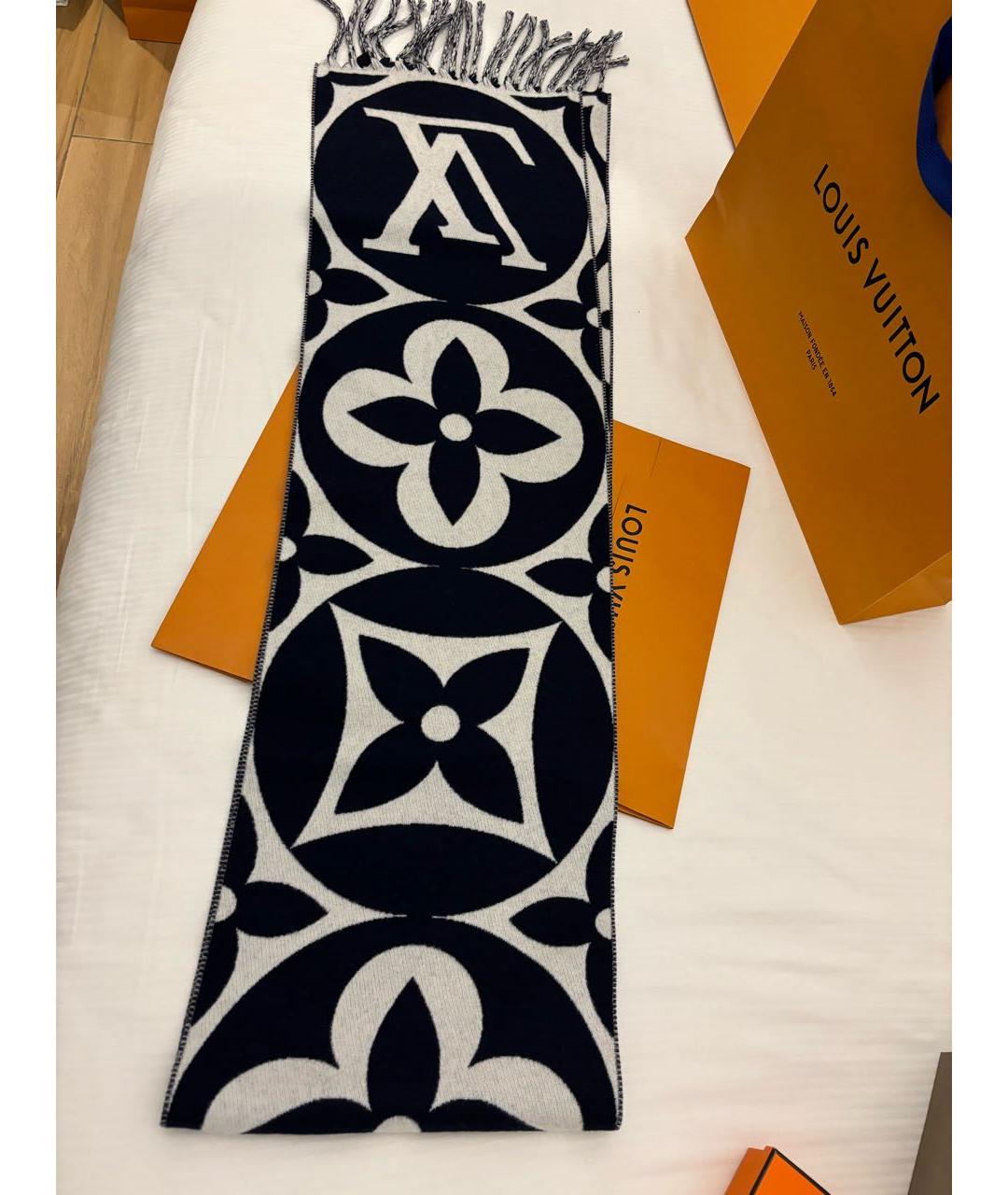LOUIS VUITTON Темно-синий шерстяной шарф, фото 7