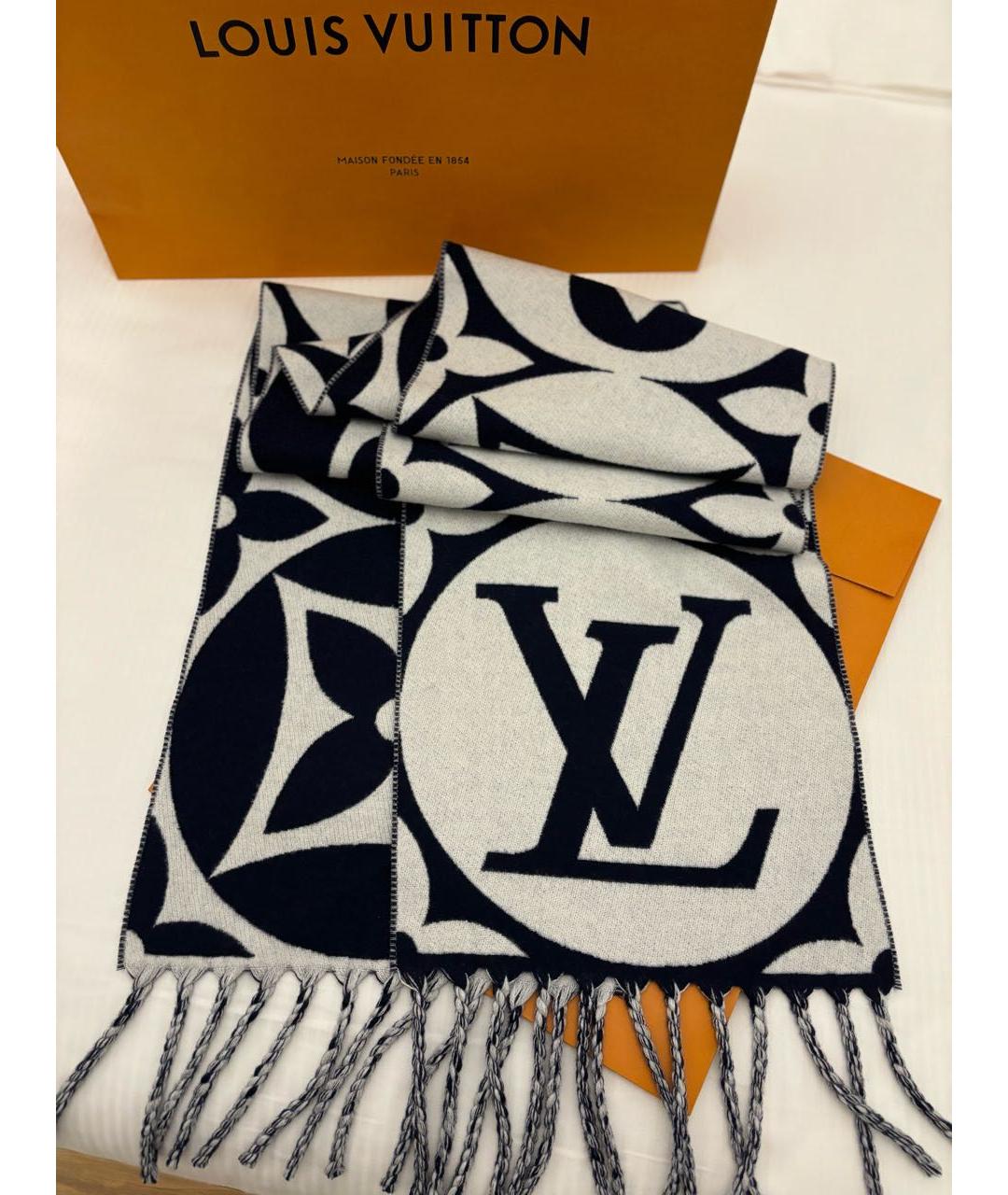 LOUIS VUITTON Темно-синий шерстяной шарф, фото 8