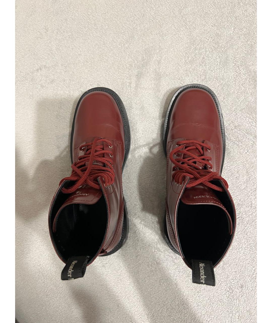 ALEXANDER MCQUEEN Бордовые кожаные высокие ботинки, фото 3