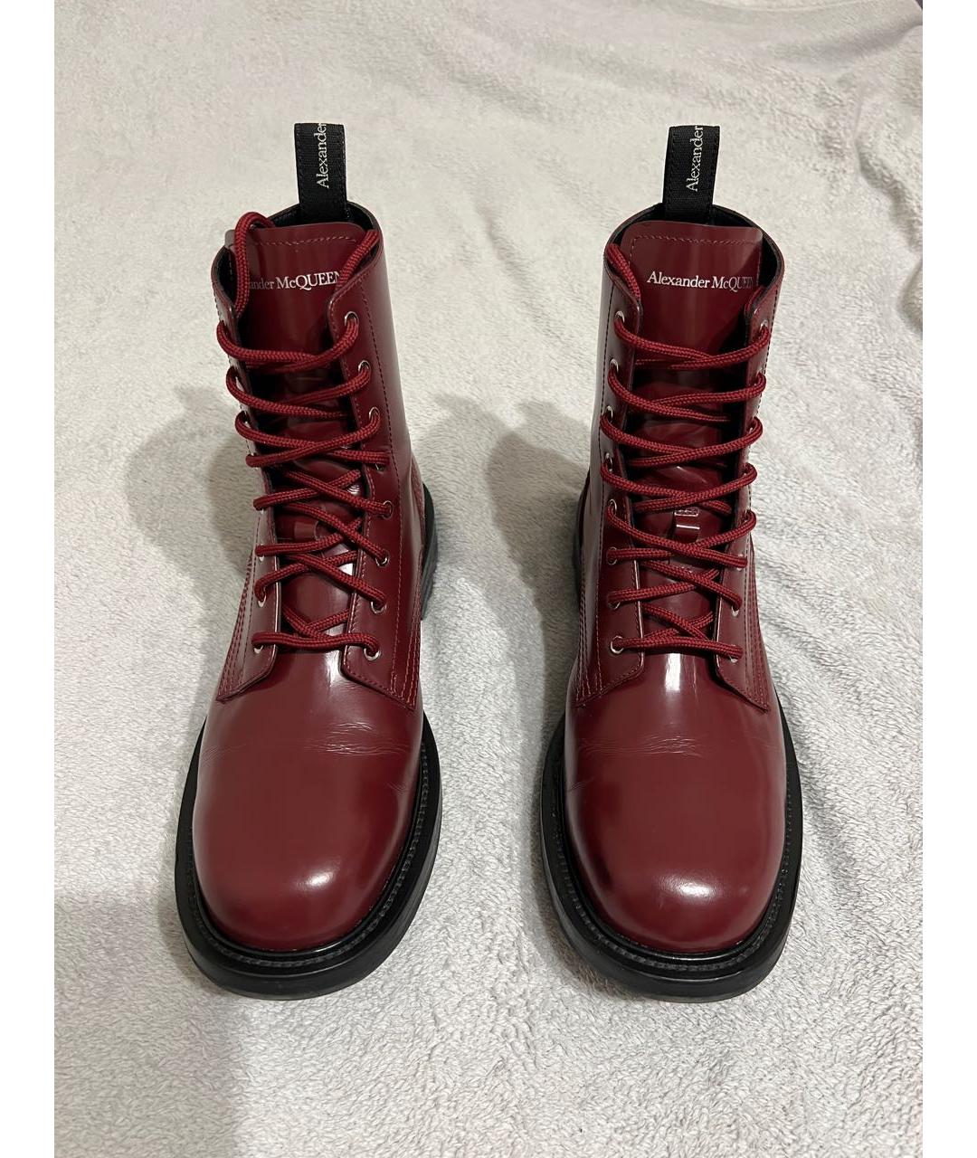 ALEXANDER MCQUEEN Бордовые кожаные высокие ботинки, фото 2