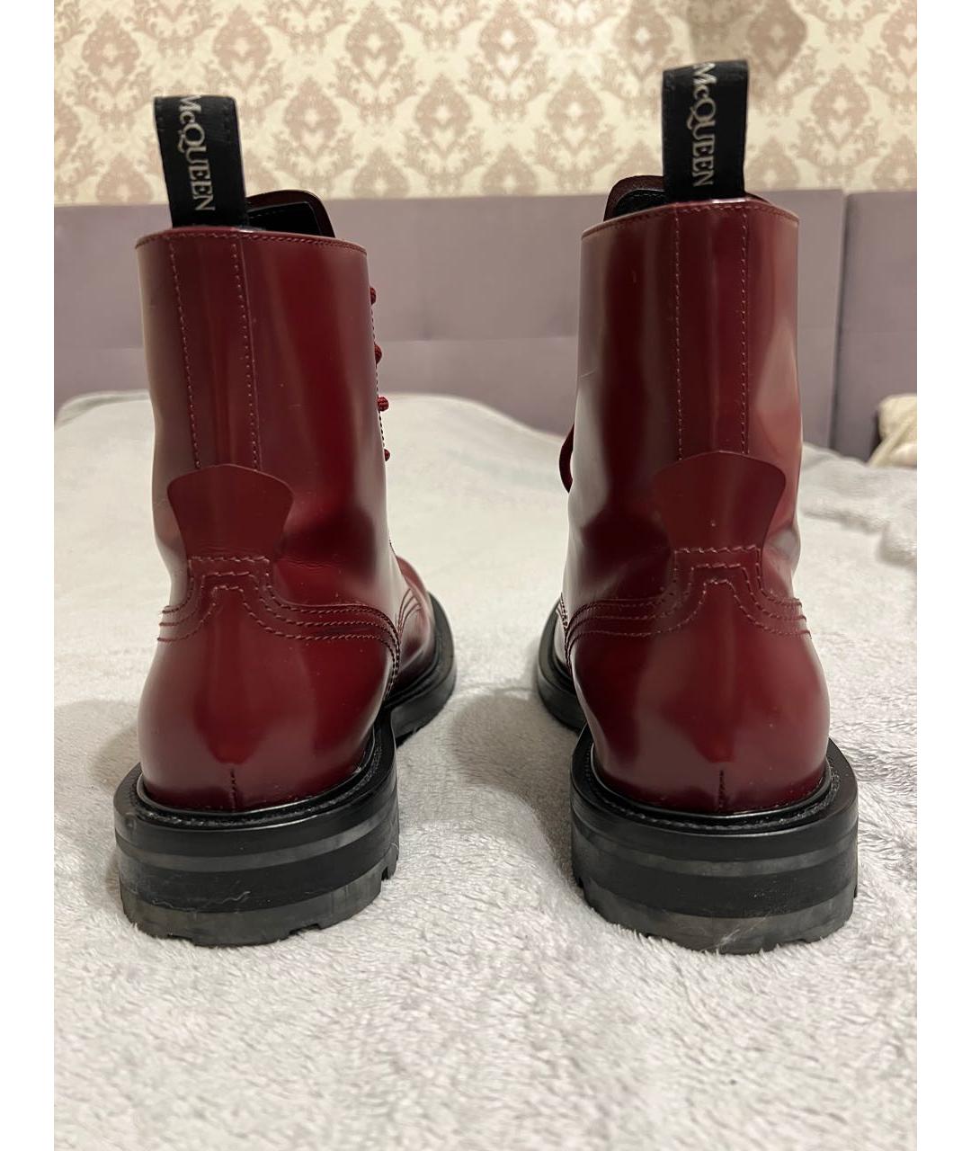 ALEXANDER MCQUEEN Бордовые кожаные высокие ботинки, фото 4