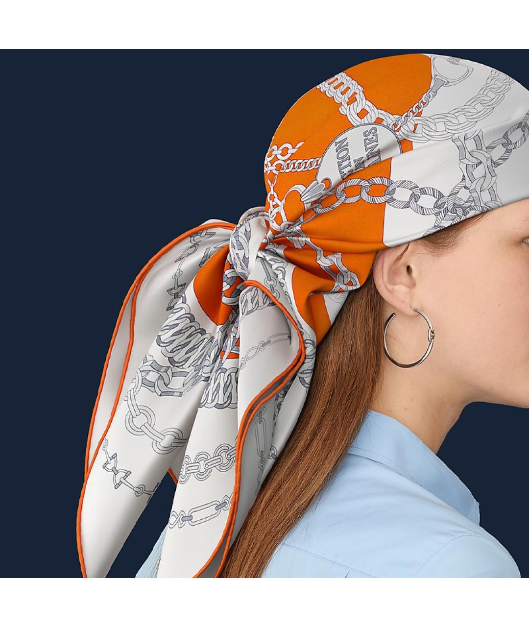 HERMES Оранжевый шелковый шарф, фото 2