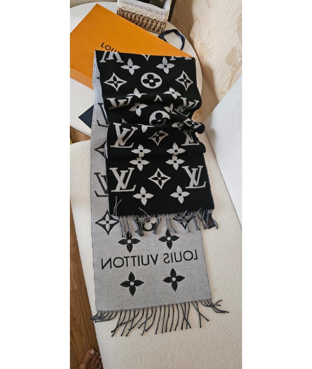 LOUIS VUITTON Черный шерстяной шарф, фото 2