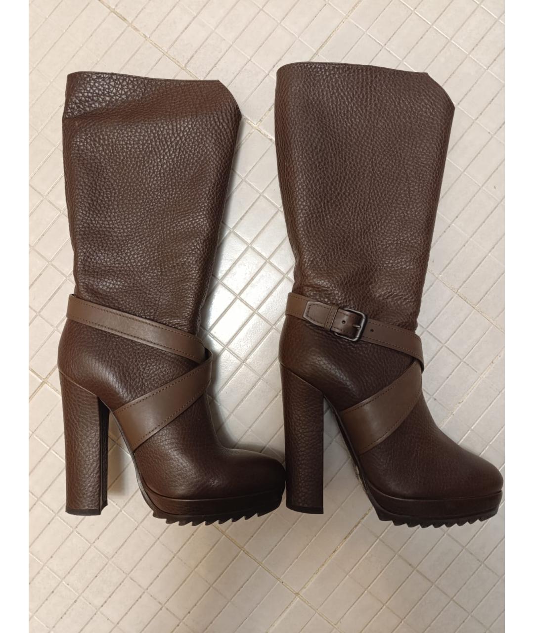 BOTTEGA VENETA Коричневые кожаные сапоги, фото 5