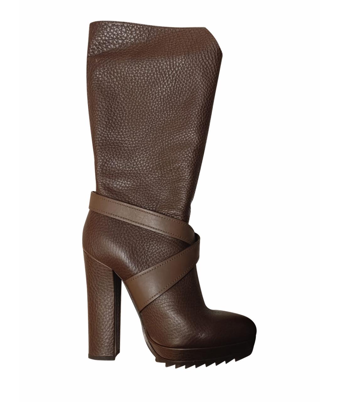 BOTTEGA VENETA Коричневые кожаные сапоги, фото 1