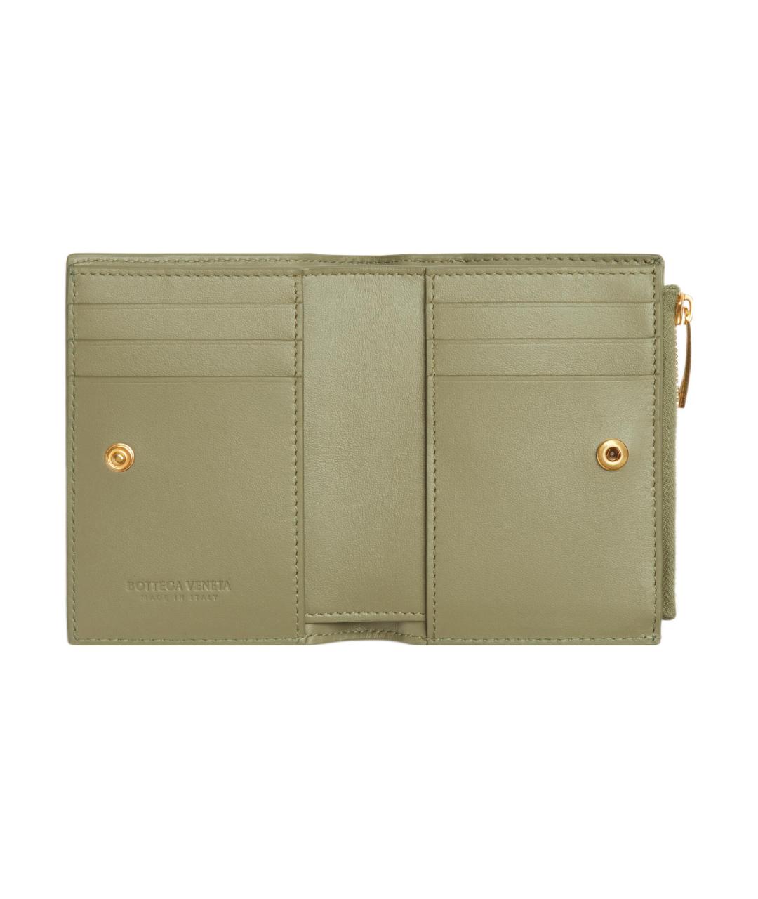BOTTEGA VENETA Зеленый кожаный кошелек, фото 3