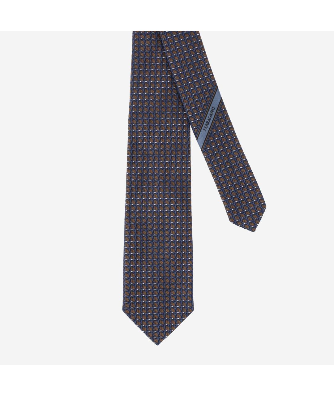 FERRAGAMO Синий шелковый галстук, фото 1