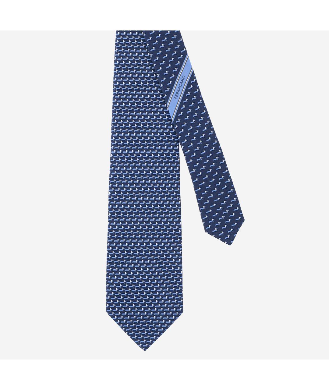 FERRAGAMO Синий шелковый галстук, фото 1