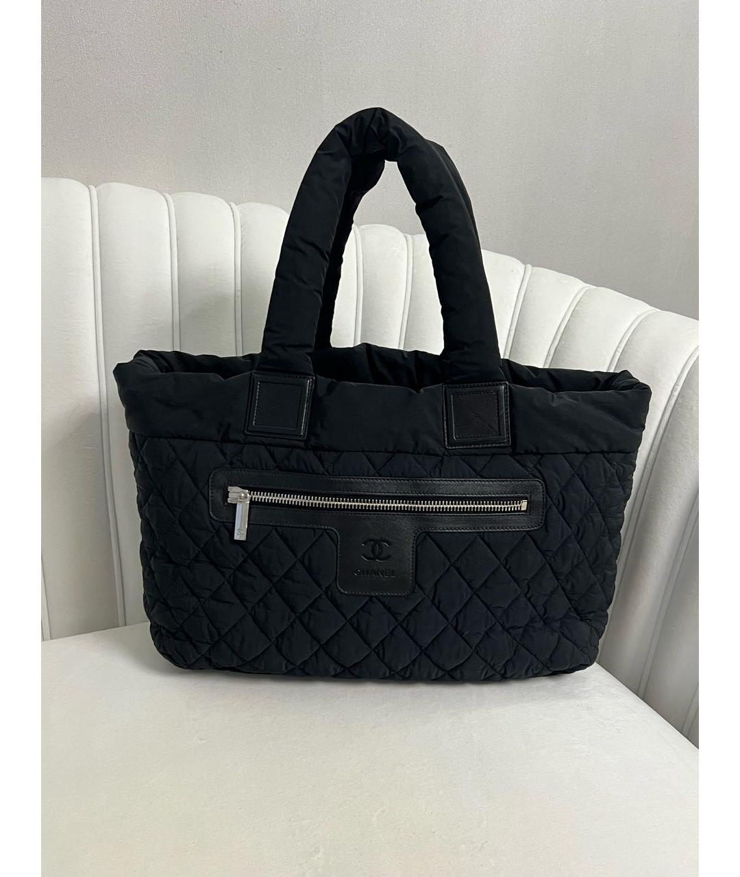 CHANEL Черная хлопковая сумка тоут, фото 9