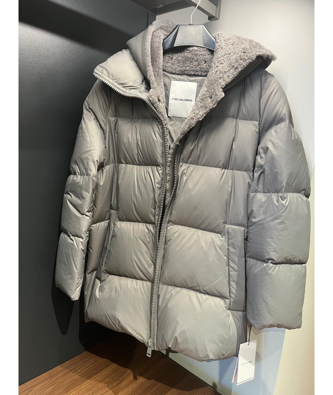 YVES SALOMON Серый синтетический пуховик, фото 2