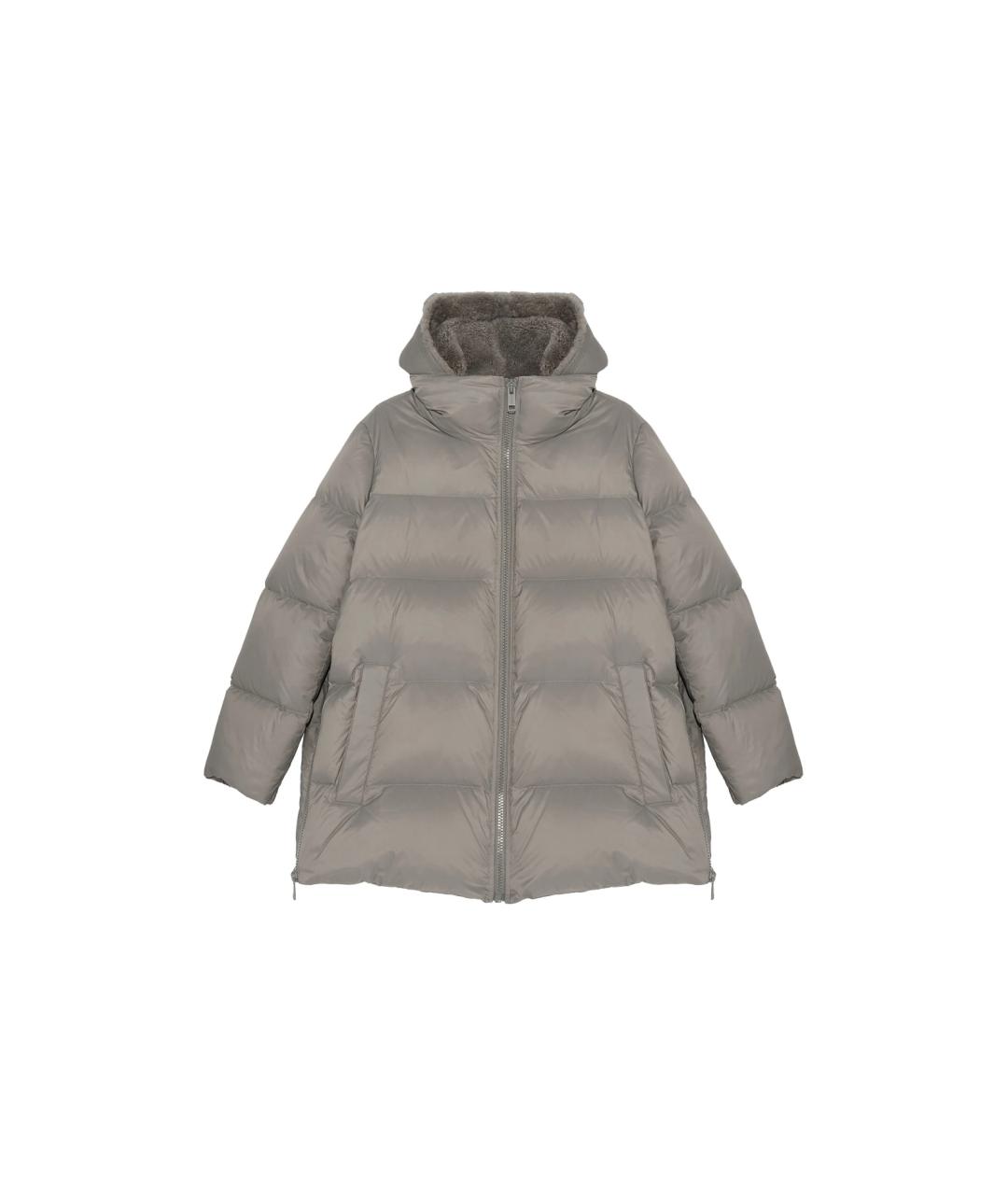 YVES SALOMON Серый синтетический пуховик, фото 8