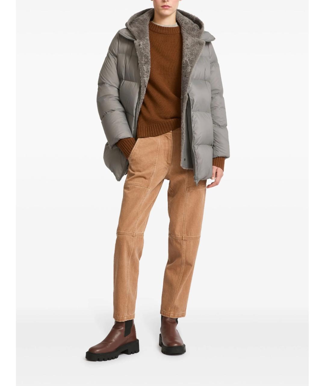 YVES SALOMON Серый синтетический пуховик, фото 6