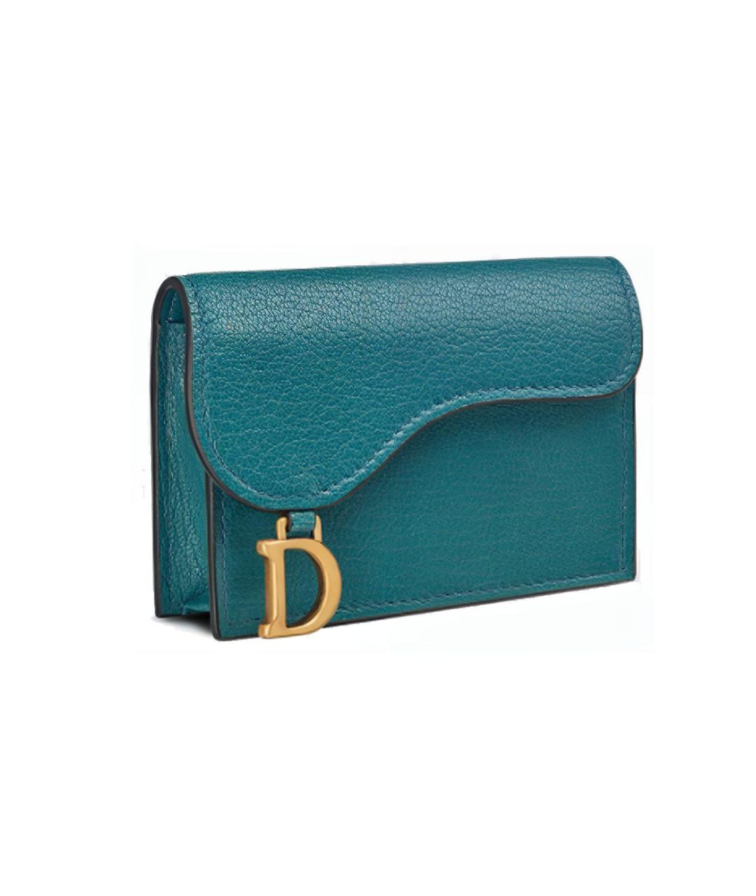 CHRISTIAN DIOR Бирюзовый кожаный кардхолдер, фото 2