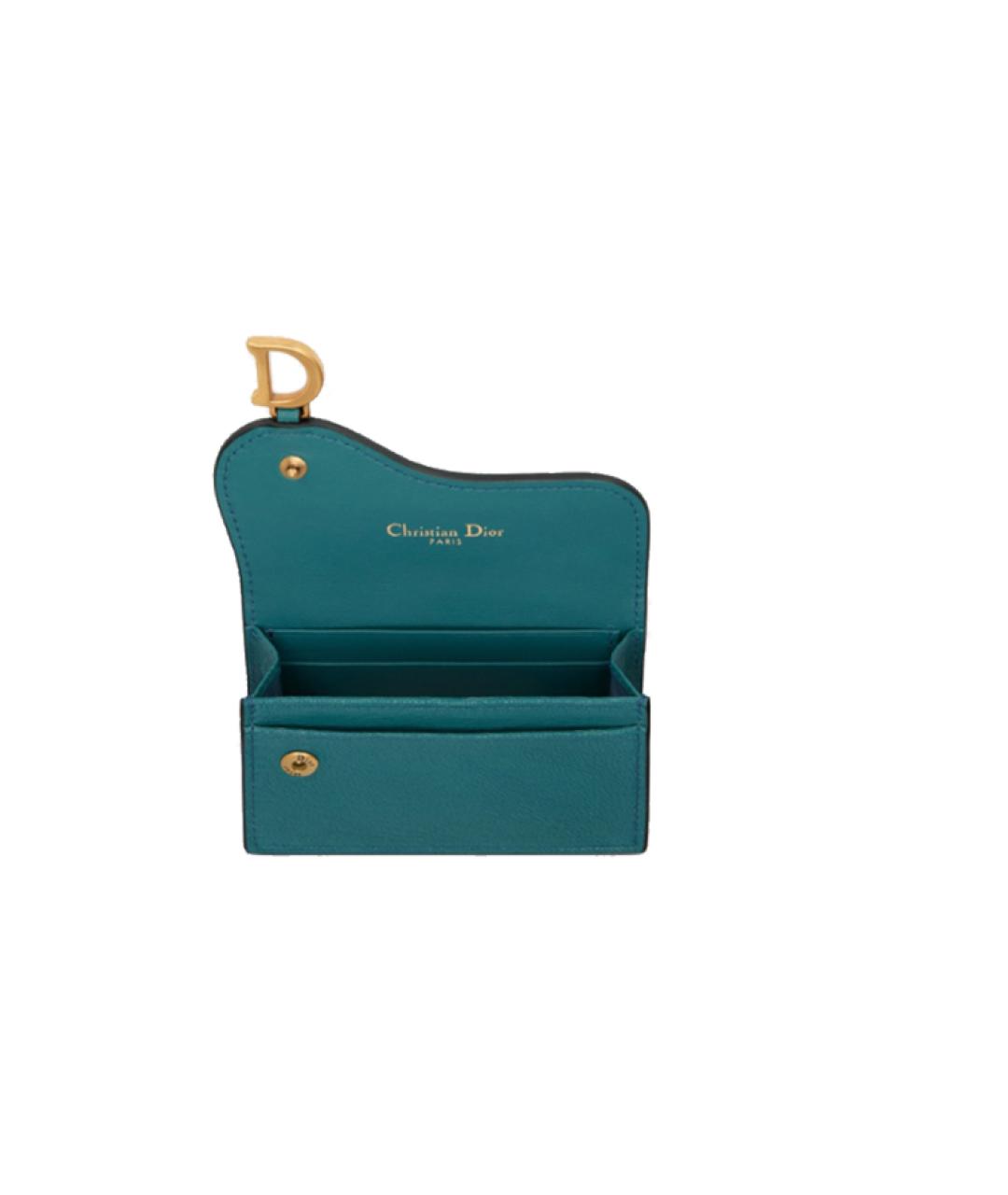 CHRISTIAN DIOR Бирюзовый кожаный кардхолдер, фото 4