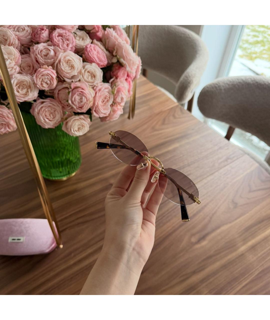 MIU MIU Золотые металлические солнцезащитные очки, фото 4