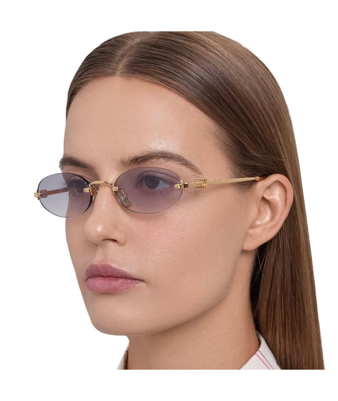 MIU MIU Золотые металлические солнцезащитные очки, фото 2