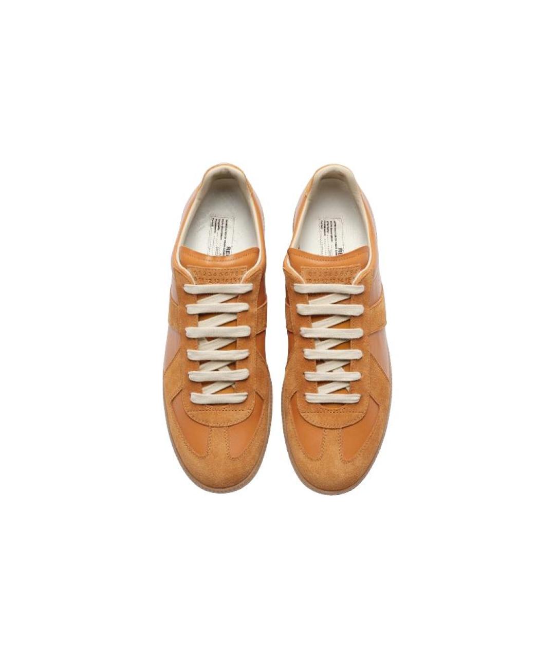 MAISON MARGIELA Коричневые кожаные низкие кроссовки / кеды, фото 3