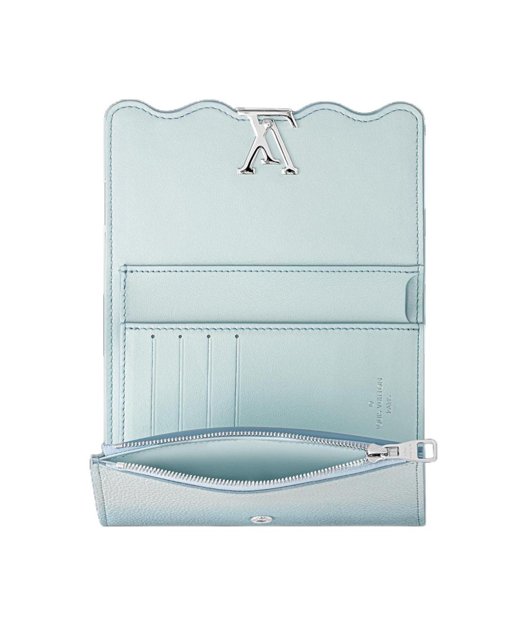 LOUIS VUITTON Голубой кожаный кошелек, фото 3