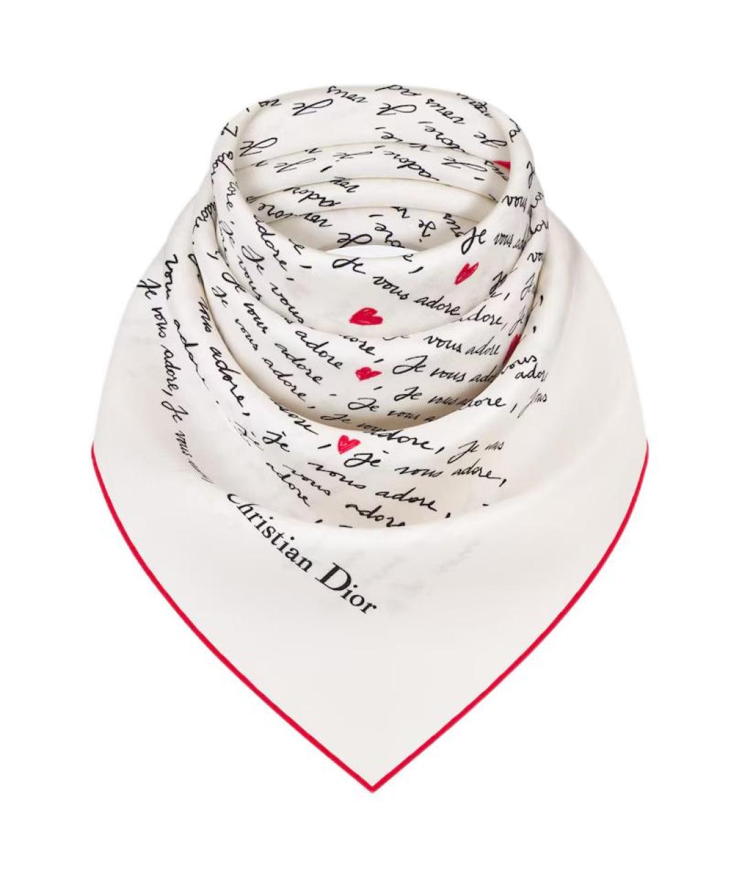 CHRISTIAN DIOR Белый шелковый шарф, фото 3