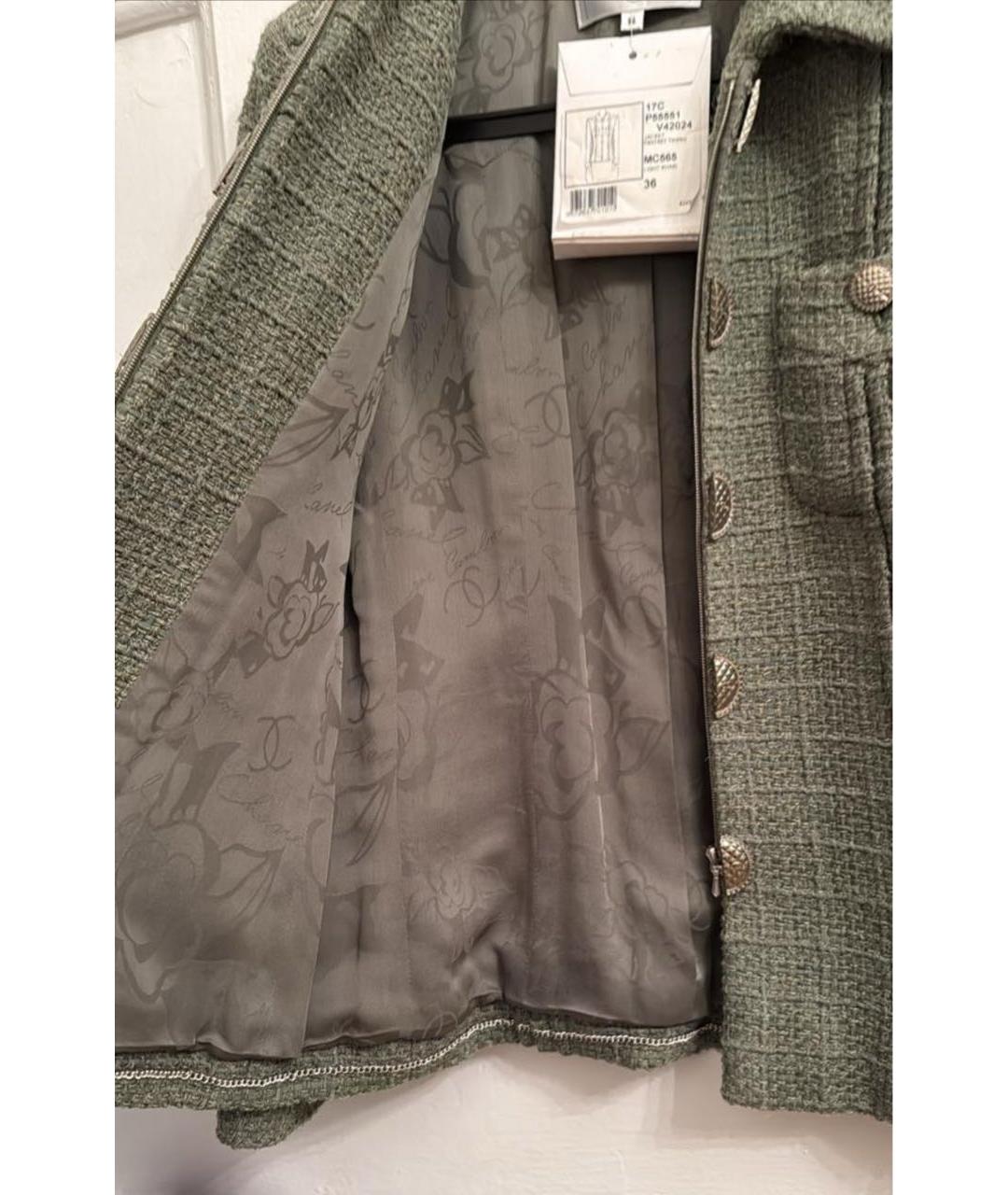 CHANEL Зеленый твидовый жакет/пиджак, фото 3