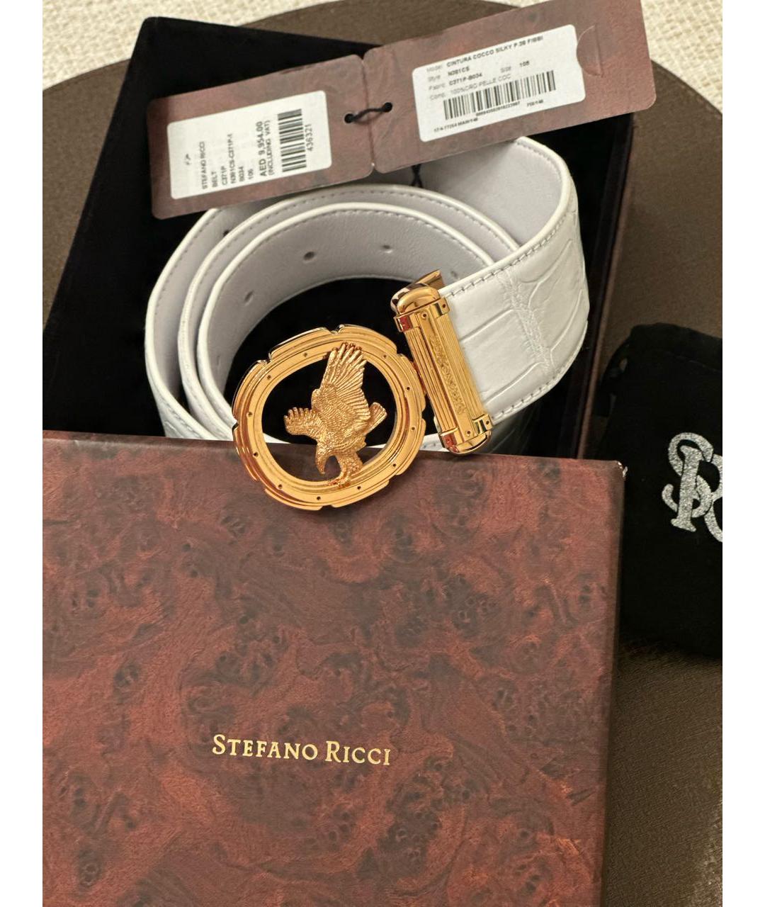 STEFANO RICCI Белый ремень из экзотической кожи, фото 6