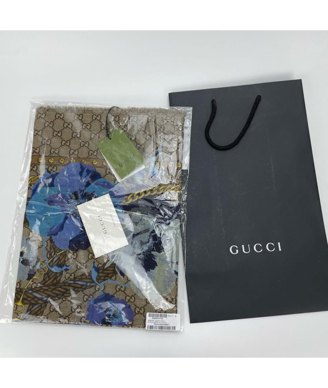 GUCCI Коричневый шерстяной платок, фото 7