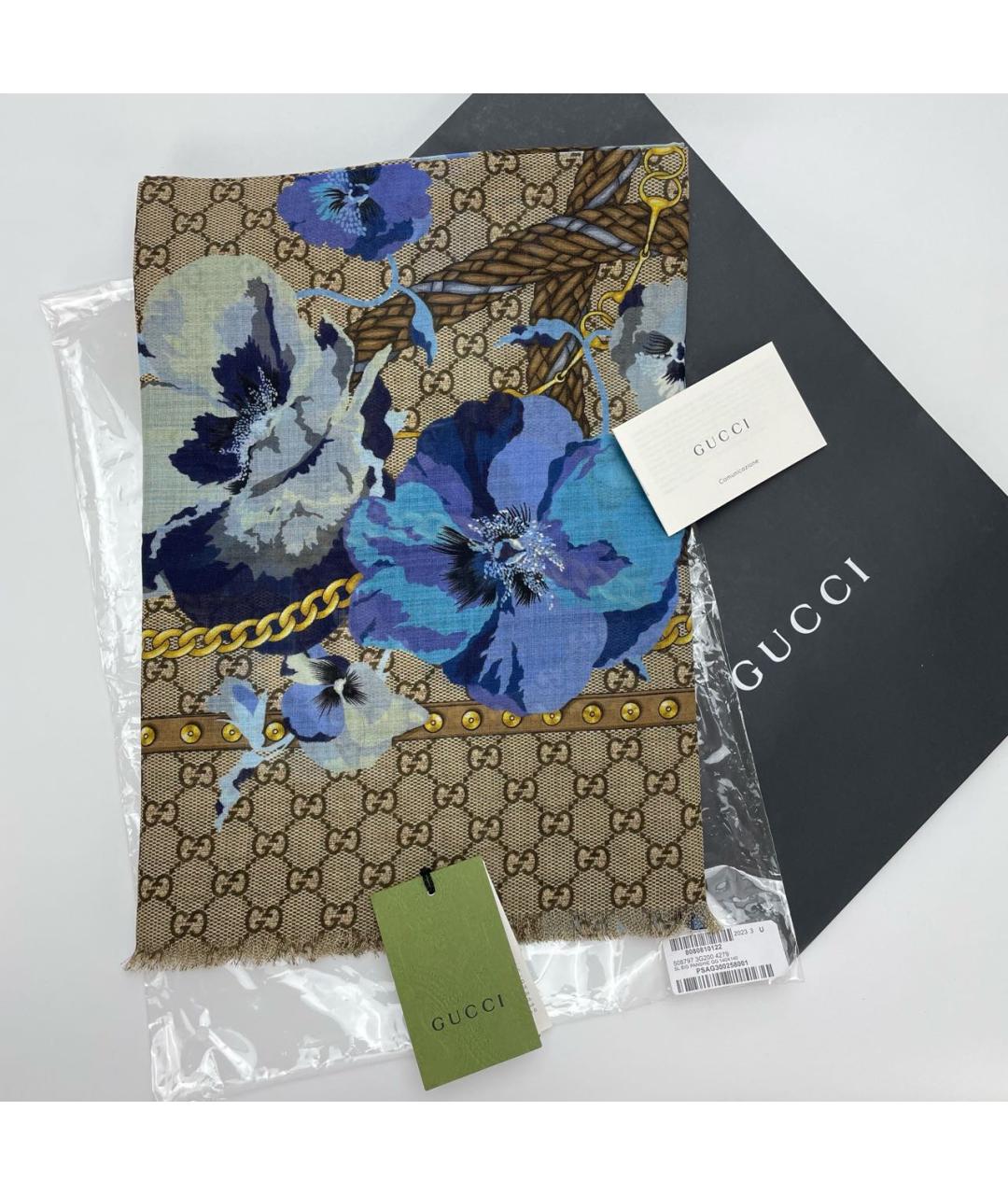 GUCCI Коричневый шерстяной платок, фото 9