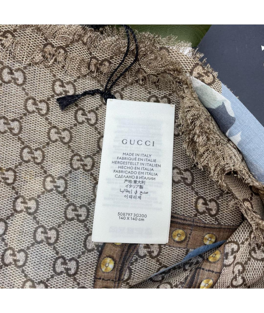 GUCCI Коричневый шерстяной платок, фото 6