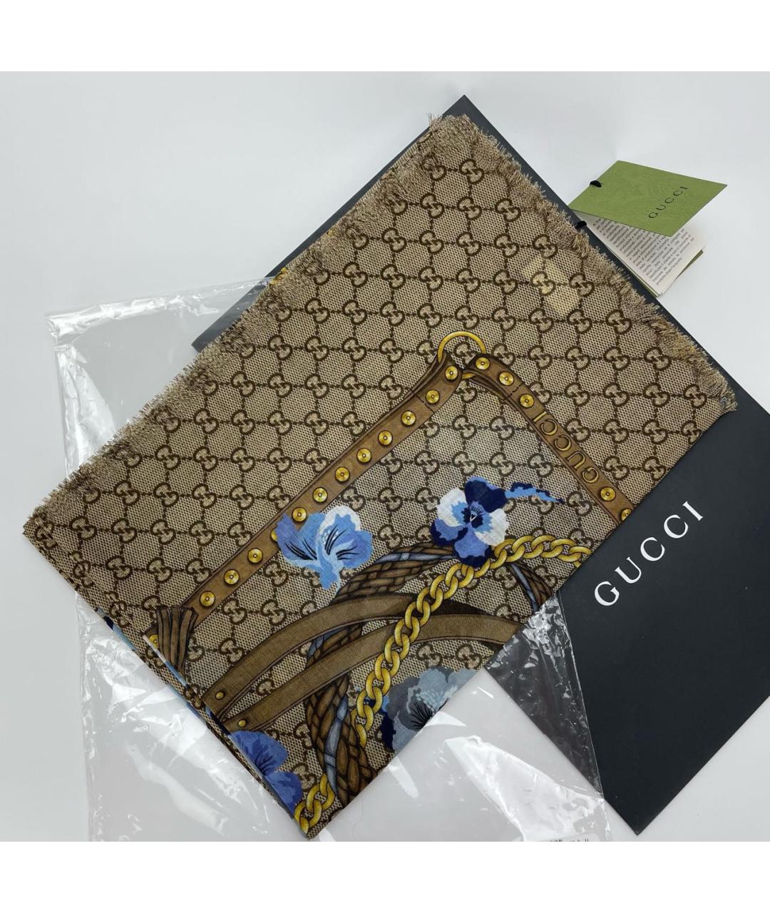 GUCCI Коричневый шерстяной платок, фото 5