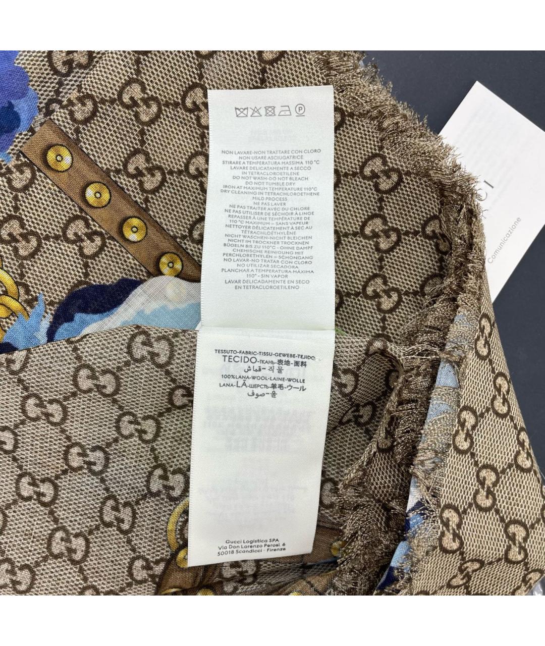 GUCCI Коричневый шерстяной платок, фото 2