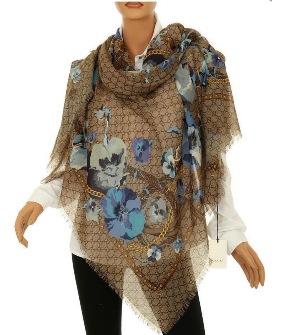 GUCCI Коричневый шерстяной платок, фото 8