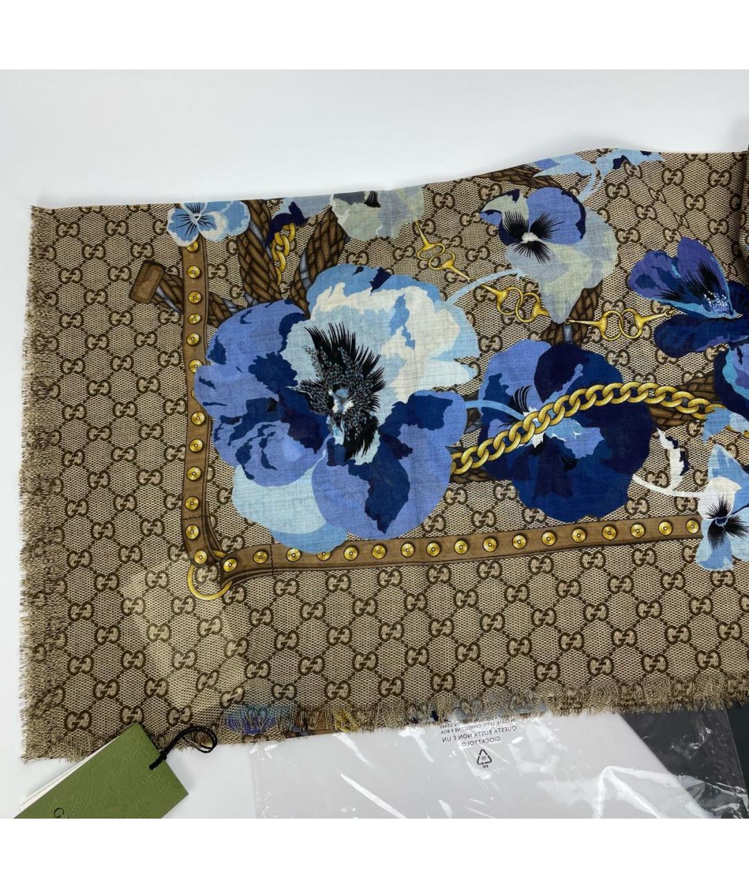 GUCCI Коричневый шерстяной платок, фото 3