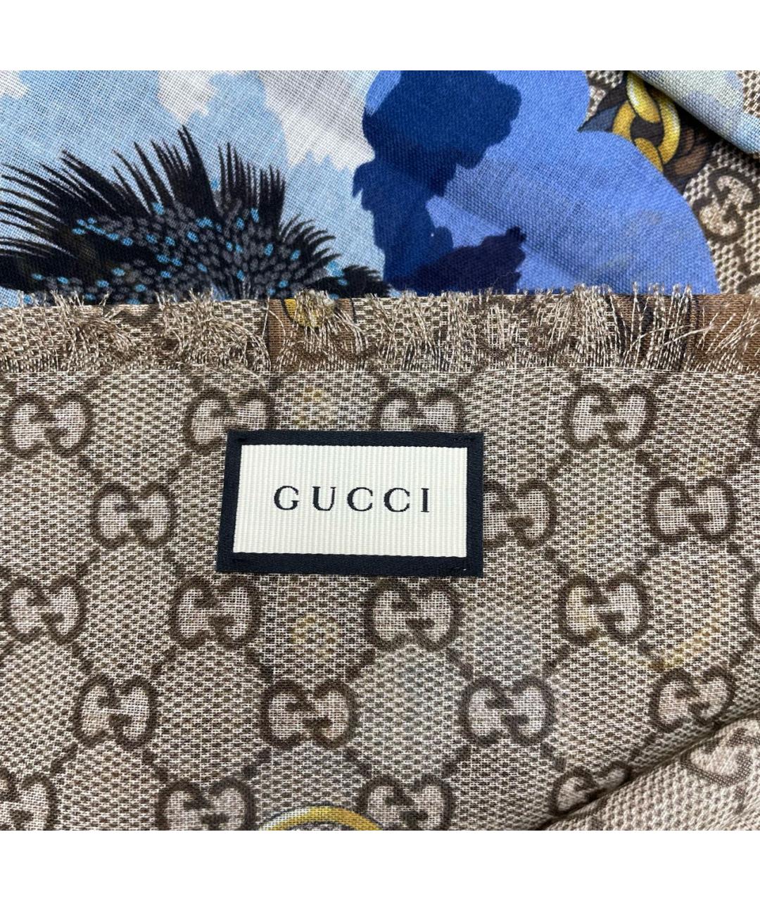 GUCCI Коричневый шерстяной платок, фото 4
