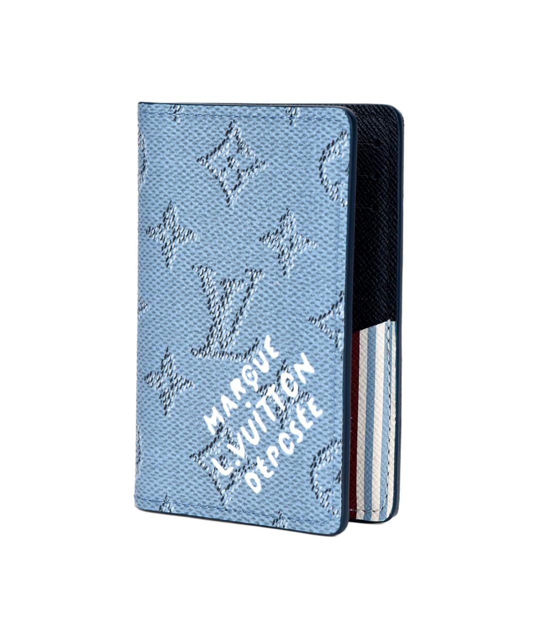 LOUIS VUITTON Голубой кожаный кошелек, фото 2