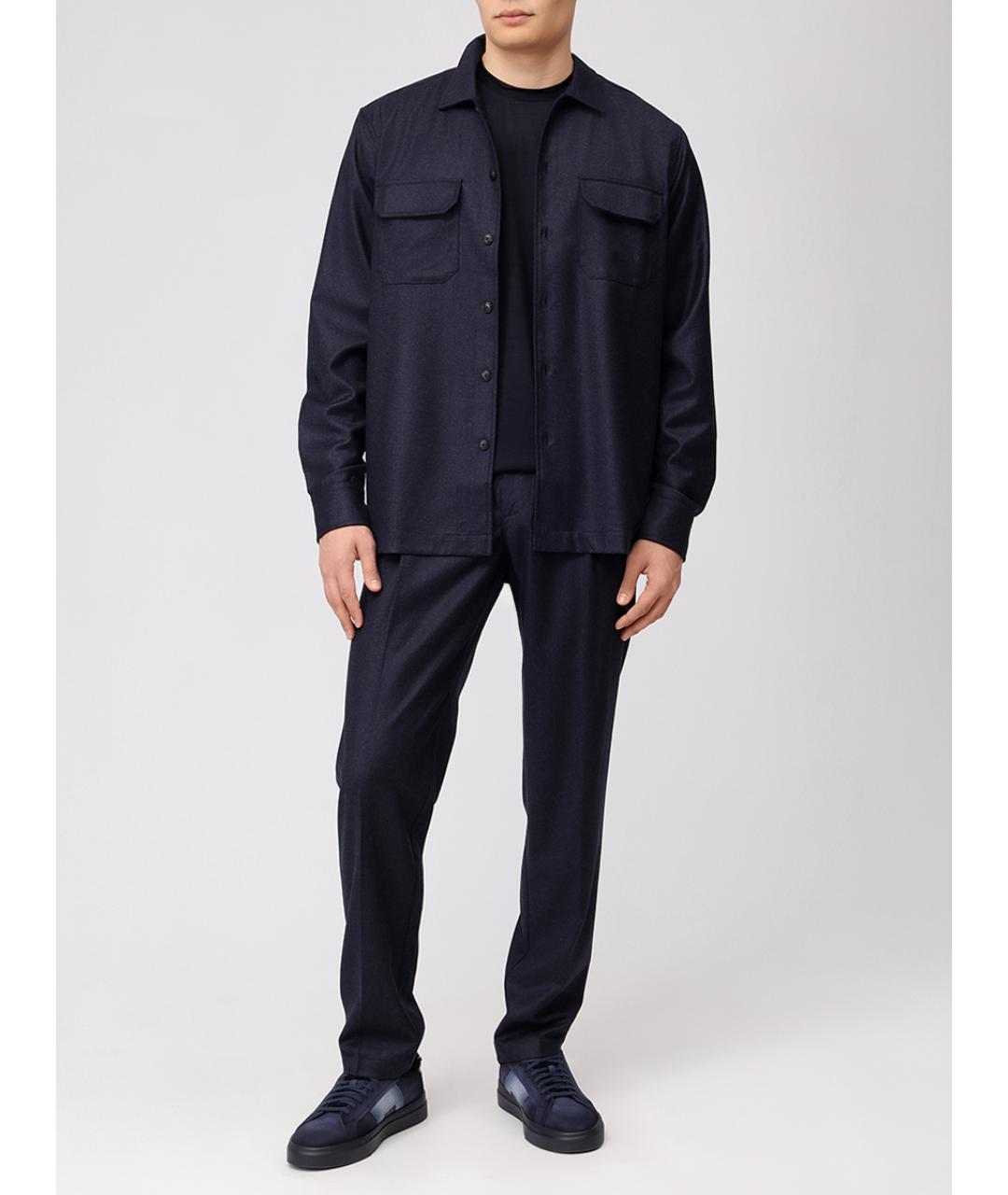 CAPOBIANCO Темно-синяя хлопко-шерстяная футболка, фото 2